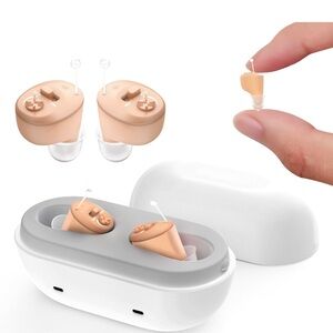 Rechargeable Beige Hearing Aids with USB-C Charging Case